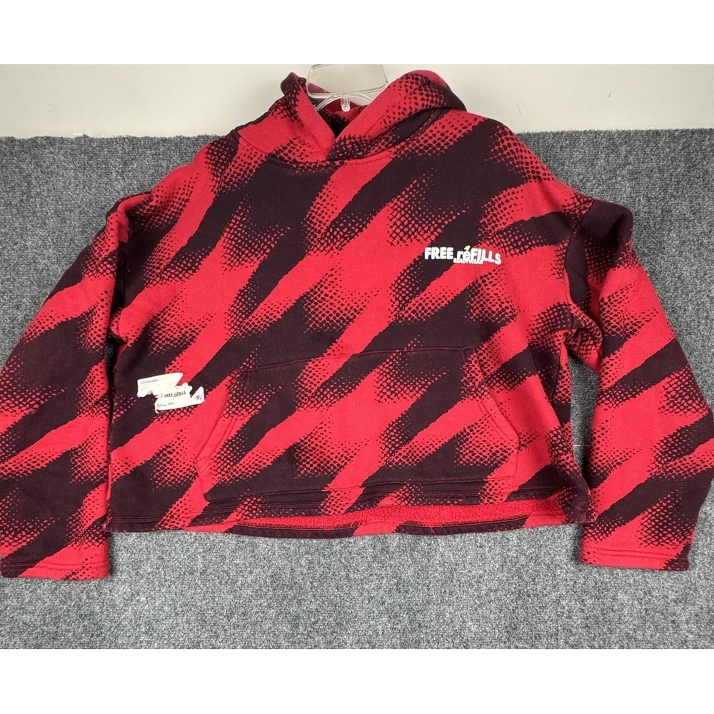 FREE reFILLS Readywear Baggy Cropped Houndstooth Graphic Hoodie Small Washed Red